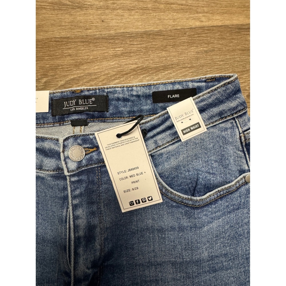 Judy Blue American Flag Flare Jeans High Waist Med Blue Print Size 9/29 - Picture 4 of 6